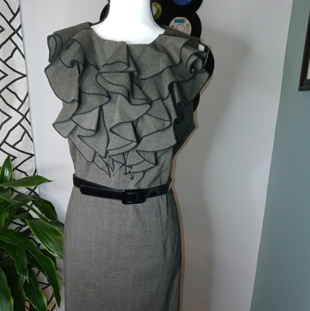 Ruffled grey dress with zipper in back and Size 14
